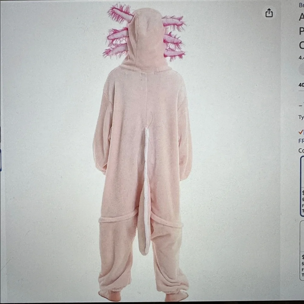 Axolotl Kids Onesie Pajamas Cosplay Jumpsuit Size 6-7 years old